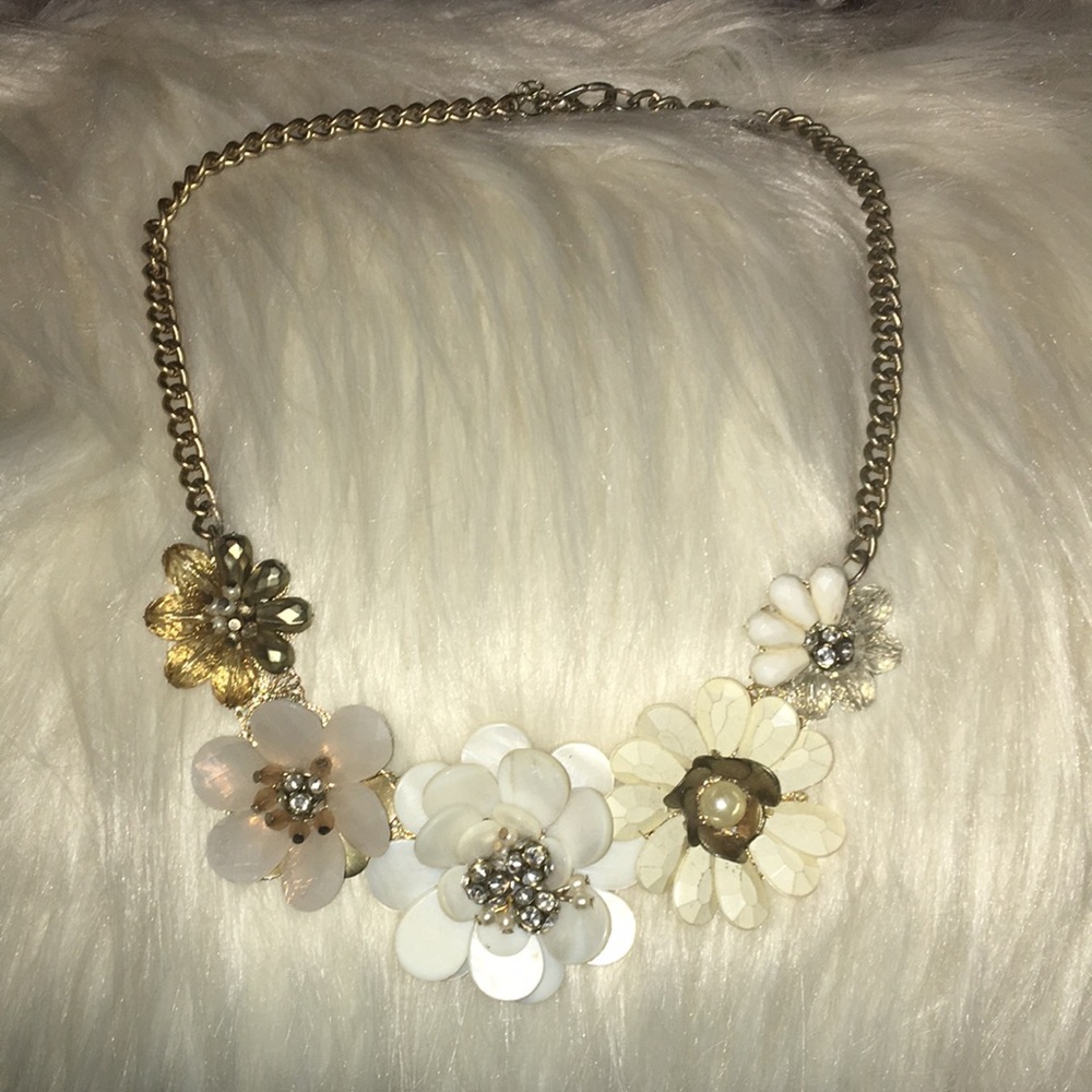 Tan flowered statement necklace piece